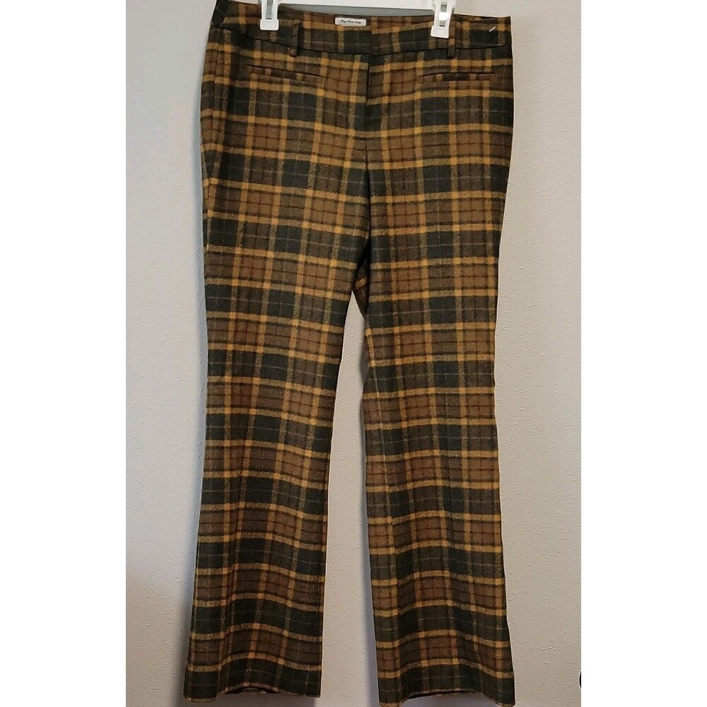 VTG L.L. Bean Wool Plaid Pants Womens Size 14 Lined Trousers Mustard Ochre